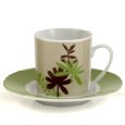 Green and Burgundy Leaf Retro Espresso Cup and Saucer Demitasse set