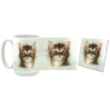 Brown & White Mug & Coaster Gift Box Combo - Cat/Kitten/Feline