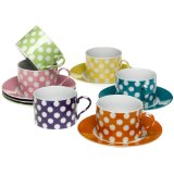 Yedi White Dots Teacups and Saucers