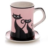 Hues&Brews Cattitude 13-Ounce Mugs/Coasters Set of 4