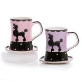 Poodle Mug with Coaster - 1 Pink & 1 Lavender