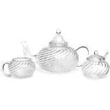 BonJour Swirl Oval Glass Teapot with Sugar and Creamer