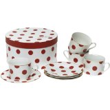 Rosanna Red Dots Gift-boxed Teacups and Saucers