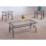 3 Piece Brushed Bronze Coffee Table Set - Glass Tops, Coffee Table and 2 End Tables
