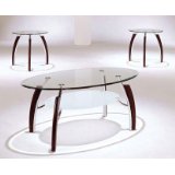 Modern Style 3 Piece Glass Top Coffee Table Set Wood and Chrome 