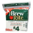Brew Rite #4 Cone Coffee Filters, White Paper, 100-Count Bags