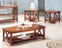 3pcs Cross Design Brown Finish Coffee & End Table Set by Coaster