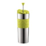 Bodum Stainless Steel 16-Ounce Vacuum Travel Press Coffee Maker with Green Silicone Grip