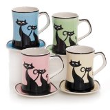 Hues&Brews Cattitude 13-Ounce Mug/Coaster Assortment Set of 4