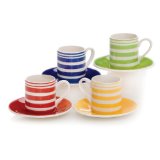 Hues&Brews Set of 4 Espresso Cups/Saucers - Stripes Assorted