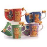 Hues&Brews Tabby Cats 14-Ounce Mug/Coaster Set of 4