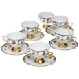 Yedi Houseware Classic Coffee and Tea Floral Espresso Cups and Saucers, Gold