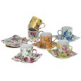 Yedi Houseware Classic Coffee and Tea Floral Espresso Cups and Saucers, Set of 6