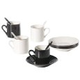 Yedi Houseware Classic Coffee and Tea Black and White Espresso Cups and Saucers with Spoons, Set of 4