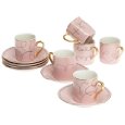 Yedi Houseware Classic Coffee and Tea Pretty in Pink Espresso Cups and Saucers, Pink/Gold, Set of 6