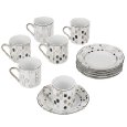 Yedi Houseware Classic Coffee and Tea Polka Dots Espresso Cups and Saucers, Silver